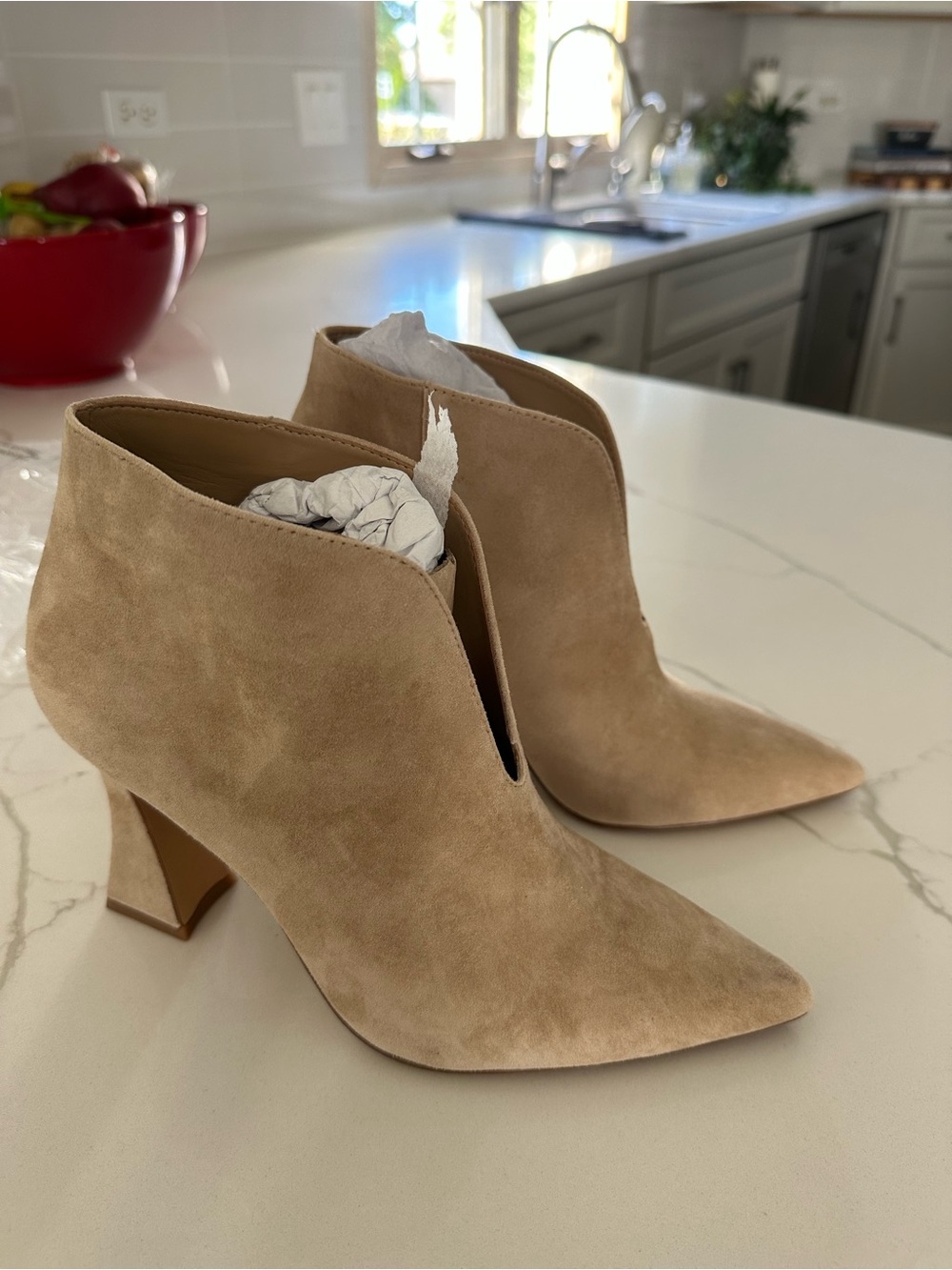 Vince Camuto Taupe Suede Pointed-Toe Ankle Booties